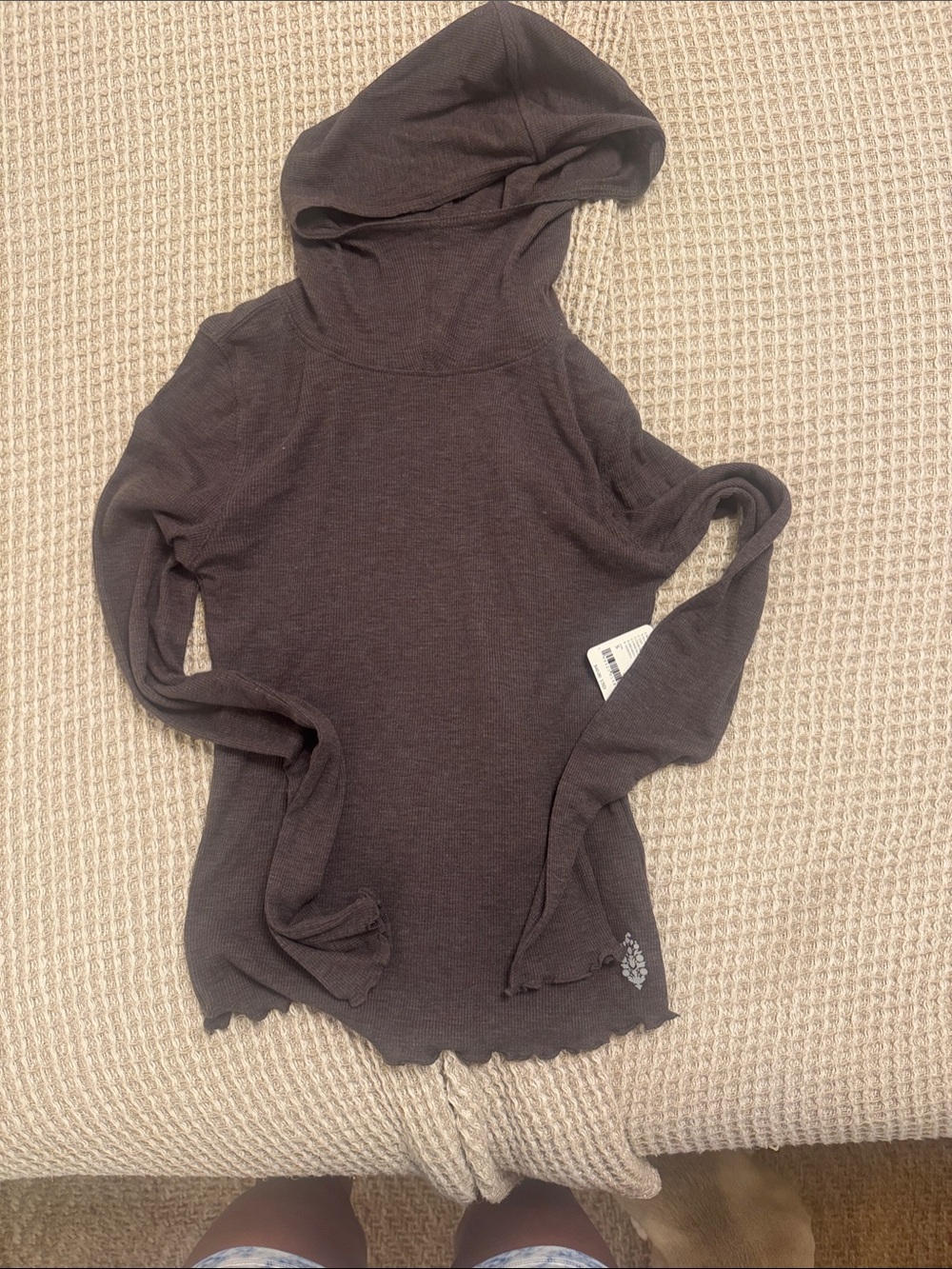 Free People Charcoal Hooded Long Sleeve Top